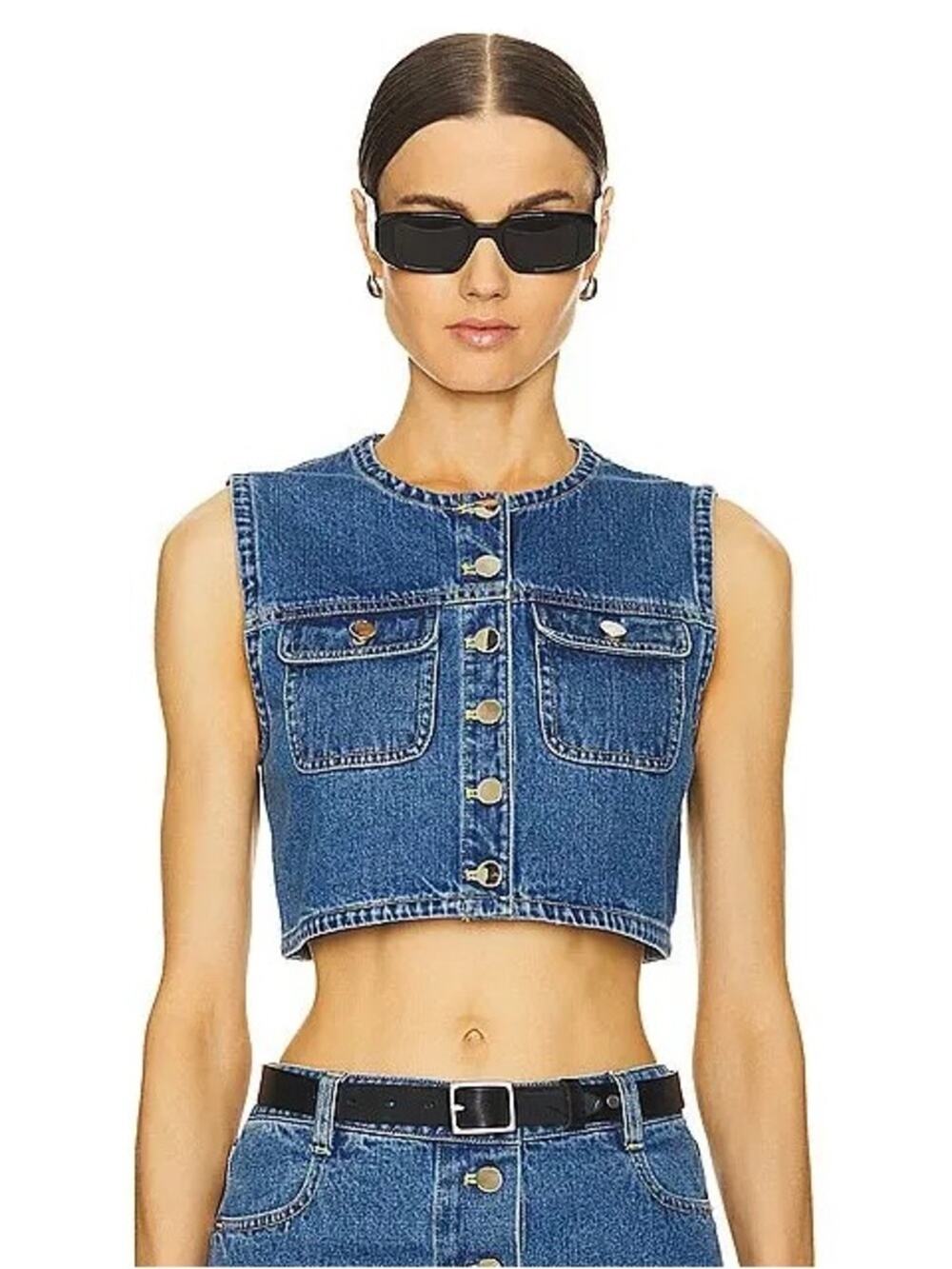 Ronny Kobo Guise Denim Vest Button Front Size Small
